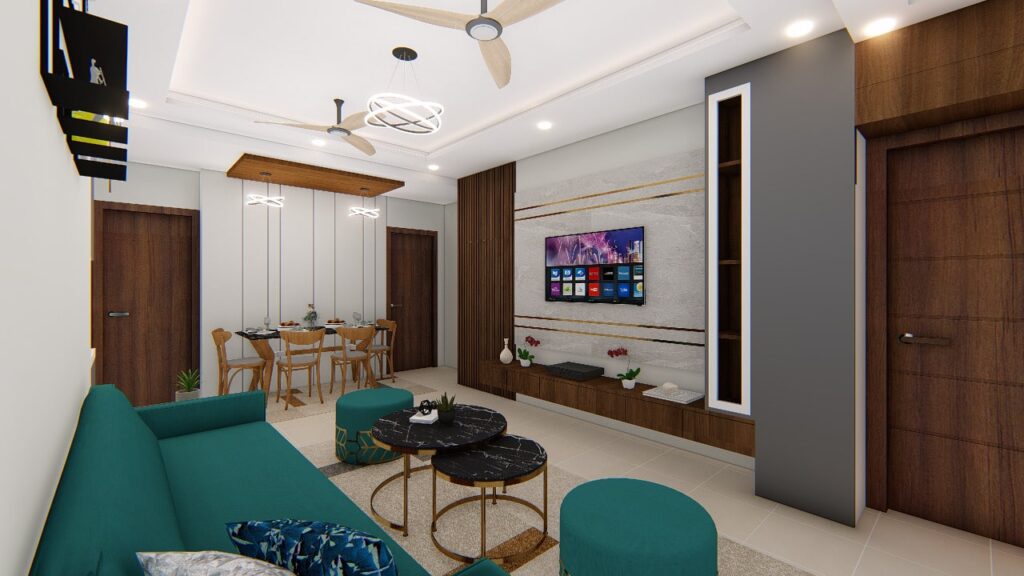 Modern living and dining interior at Anutham